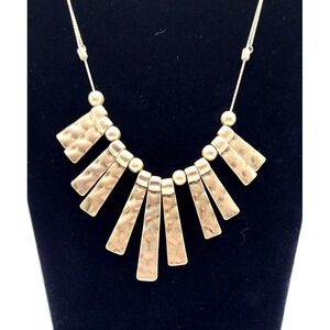 Gold Tone Hammered Bib Necklace Women's Asymmetrical Slider Chain Statement